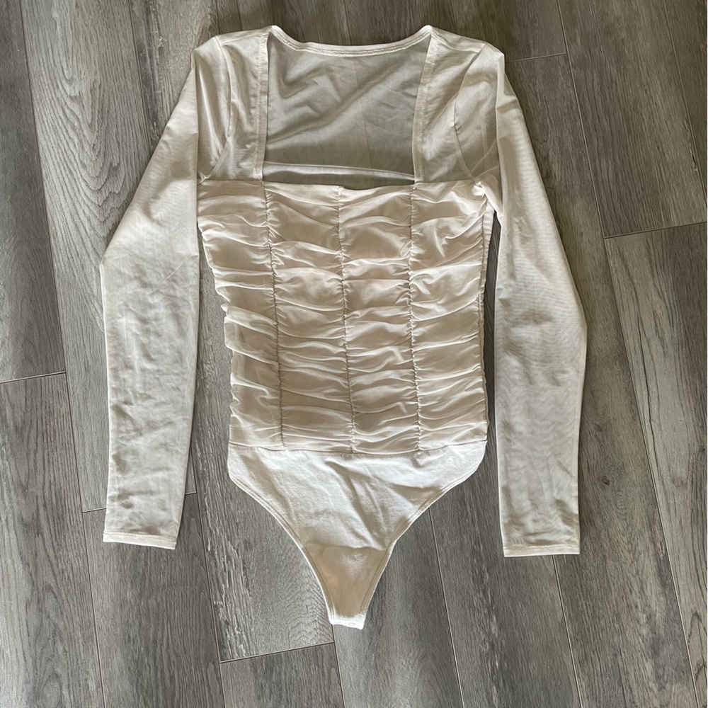 Abercrombie mesh sleeve ruched bodysuit